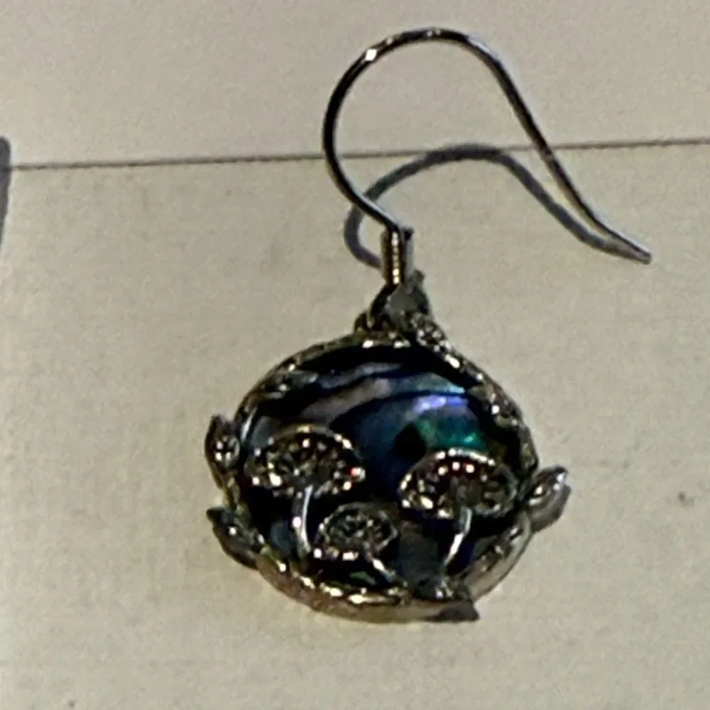 NEW JERWLI abalone shell dangle earrings. Blue and Silver 925 Women's Earrings
